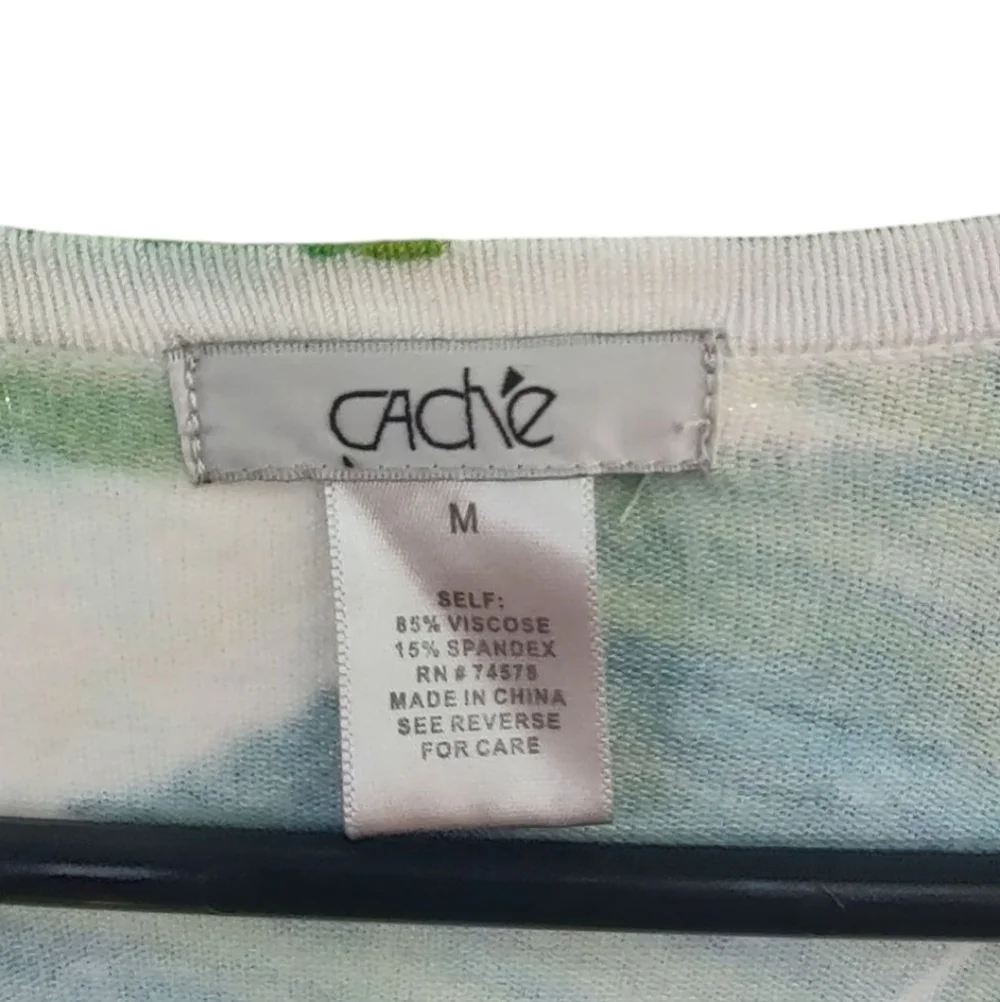 Caché Green Leaf Print Y2K Cardigan
